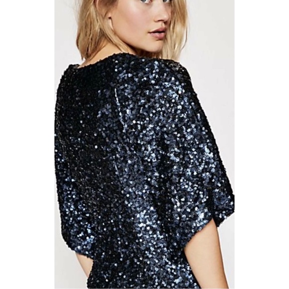 New Free People Party Girl 0 4 6 Blue Allover Sequins Mini Dress - Picture 3 of 12